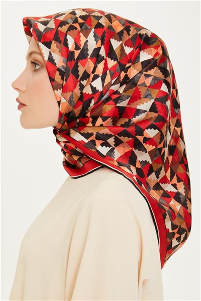 Armine Geometrik Desenli Twill Saf İpek Eşarp 9214D 85 07