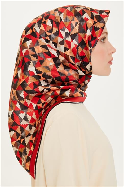 Armine Geometrik Desenli Twill Saf İpek Eşarp 9214D 85 07