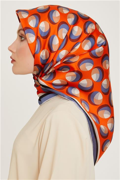 Armine Geometrik Desenli Twill Saf İpek Eşarp 9219D 35