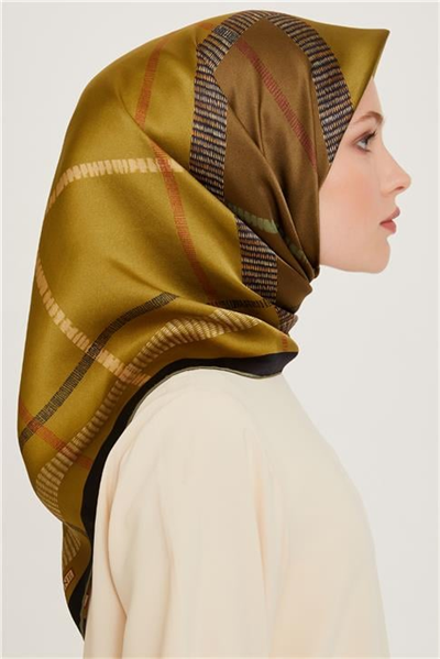 Armine Geometrik Desenli Twill Saf İpek Eşarp 9206D 37