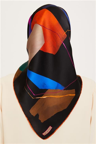 Armine Geometrik Desenli Twill Saf İpek Eşarp 9241D 02