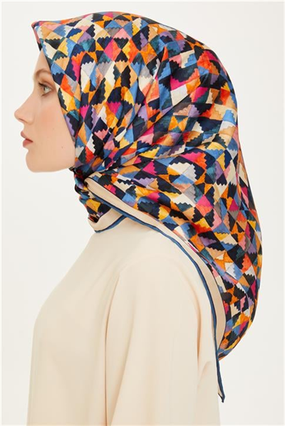 Armine Geometrik Desenli Twill Saf İpek Eşarp 9214D 85 32