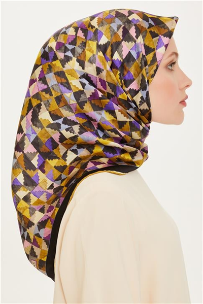 Armine Geometrik Desenli Twill Saf İpek Eşarp 9214D 85 36