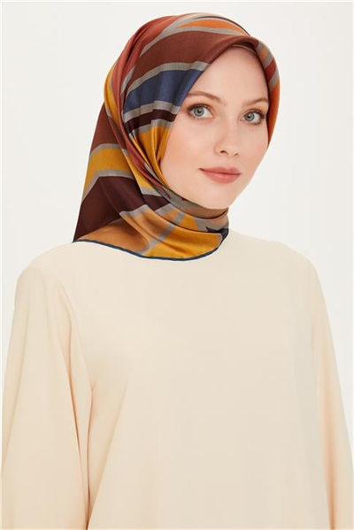 Armine Geometrik Desenli Twill Saf İpek Eşarp 9232D 03