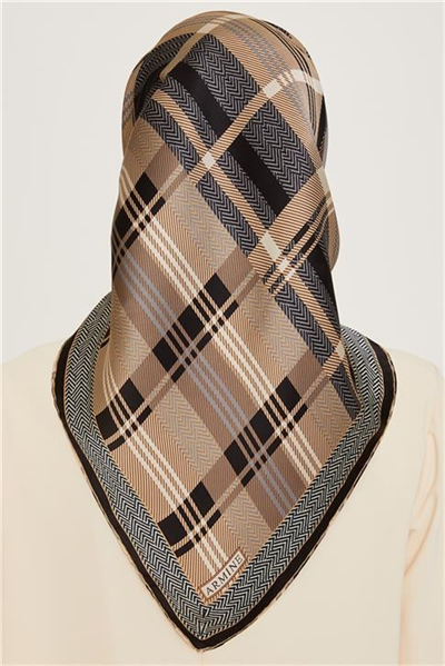 Armine Geometrik Desenli Twill Saf İpek Eşarp 9223D 02