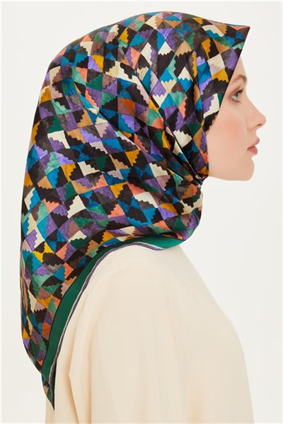 Armine Geometrik Desenli Twill Saf İpek Eşarp 9214D 85 85