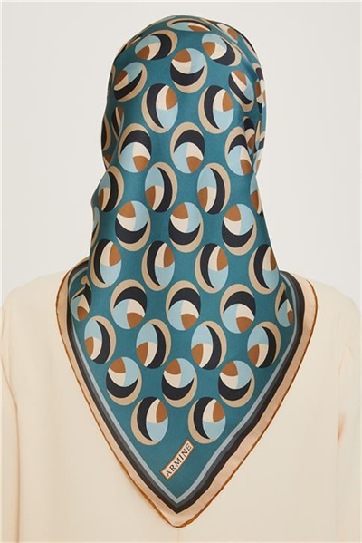 Armine Geometrik Desenli Twill Saf İpek Eşarp 9219D 34