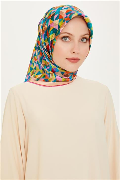 Armine Geometrik Desenli Twill Saf İpek Eşarp 9214D 85 35