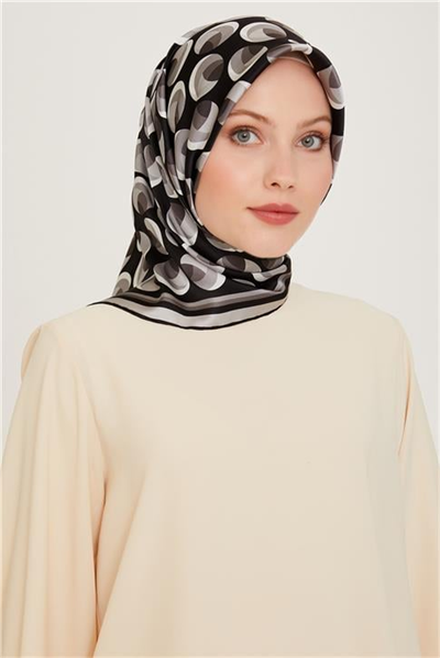 Armine Geometrik Desenli Twill Saf İpek Eşarp 9219D 04