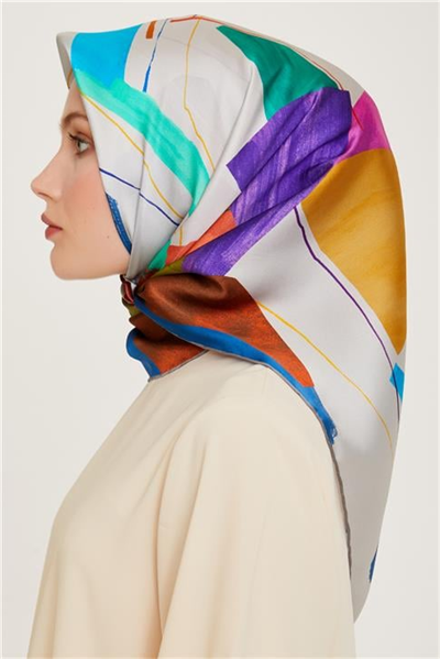 Armine Geometrik Desenli Twill Saf İpek Eşarp 9241D 05