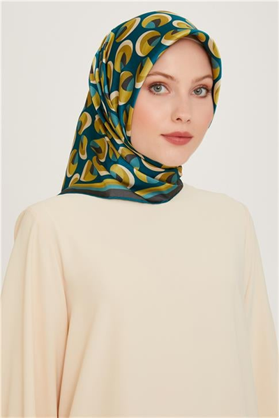 Armine Geometrik Desenli Twill Saf İpek Eşarp 9219D 05