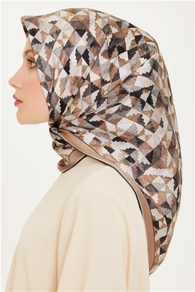 Armine Geometrik Desenli Twill Saf İpek Eşarp 9206D 83