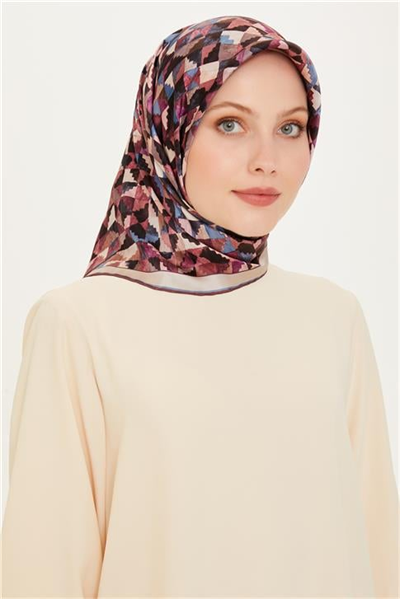 Armine Geometrik Desenli Twill Saf İpek Eşarp 9214D 85 83
