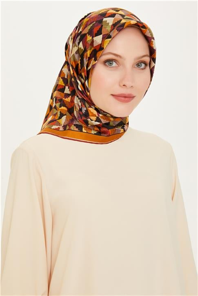 Armine Geometrik Desenli Twill Saf İpek Eşarp 9214D 85 81