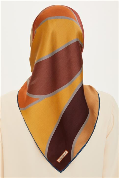 Armine Geometrik Desenli Twill Saf İpek Eşarp 9232D 03