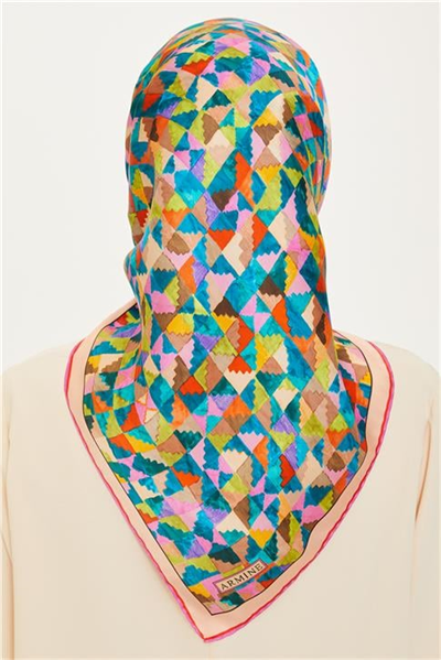 Armine Geometrik Desenli Twill Saf İpek Eşarp 9214D 85 35