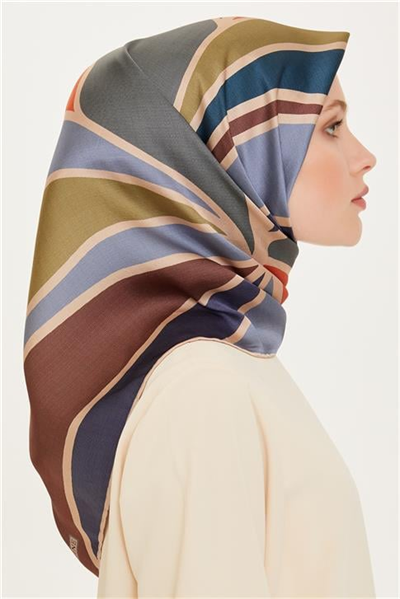 Armine Geometrik Desenli Twill Saf İpek Eşarp 9232D 86