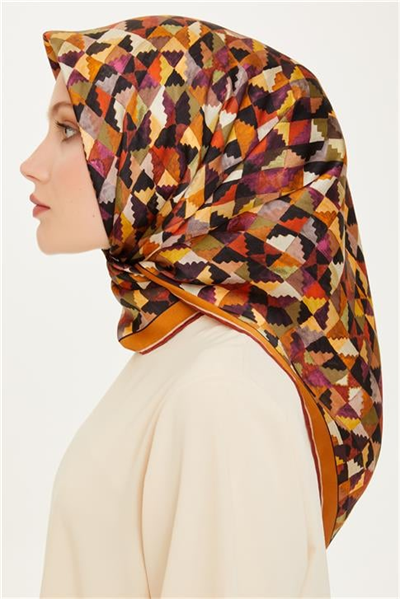 Armine Geometrik Desenli Twill Saf İpek Eşarp 9214D 85 81
