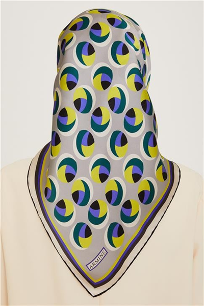 Armine Geometrik Desenli Twill Saf İpek Eşarp 9219D 82