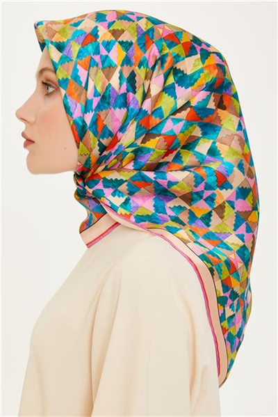 Armine Geometrik Desenli Twill Saf İpek Eşarp 9214D 85 35