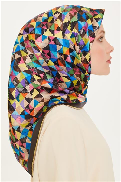 Armine Geometrik Desenli Twill Saf İpek Eşarp 9214D 85 84