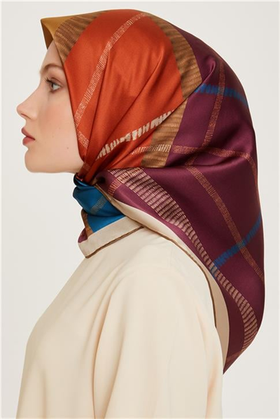 Armine Geometrik Desenli Twill Saf İpek Eşarp 9206D 10
