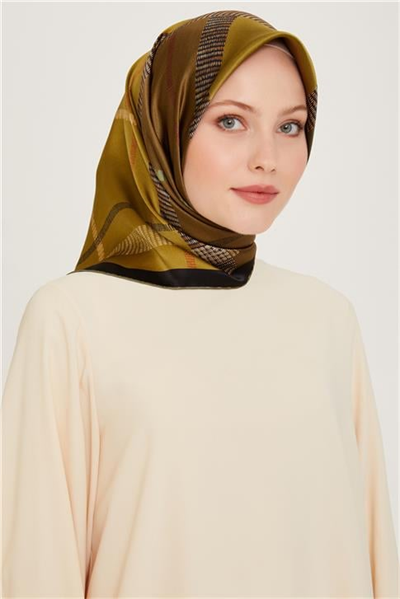 Armine Geometrik Desenli Twill Saf İpek Eşarp 9206D 37