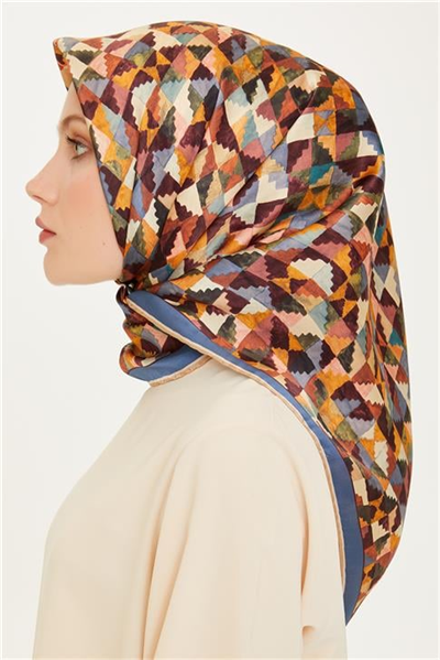 Armine Geometrik Desenli Twill Saf İpek Eşarp 9214D 85 03