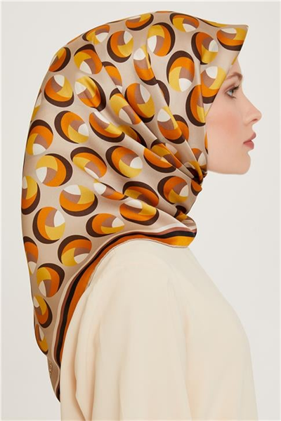Armine Geometrik Desenli Twill Saf İpek Eşarp 9219D 38