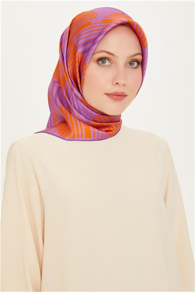 Armine Geometrik Desenli Twill Saf İpek Eşarp 9214D 85 31