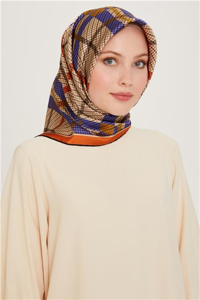 Armine Geometrik Desenli Twill Saf İpek Eşarp 9247D 02