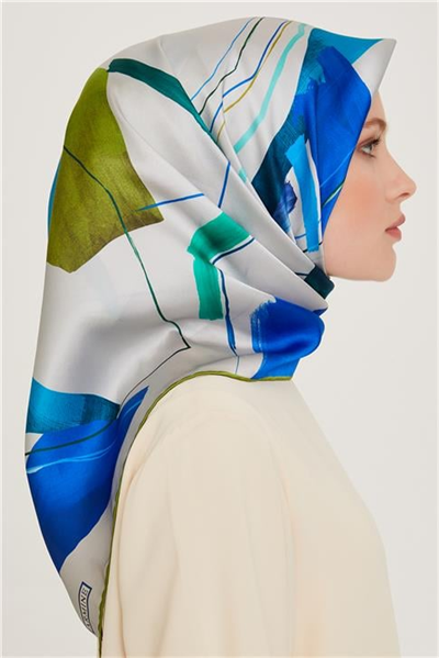 Armine Geometrik Desenli Twill Saf İpek Eşarp 9241D 01