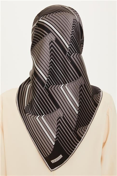 Armine Geometrik Desenli Twill Saf İpek Eşarp 9218D 83 81