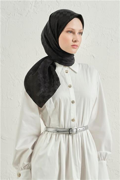 Armine Jakarlı İpek Pamuk Dama Eşarp 26 01