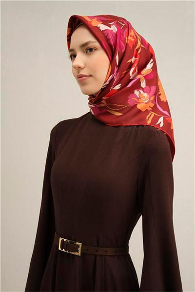 Armine Çiçek Desenli Saf İpek Twill Eşarp 9342D 53