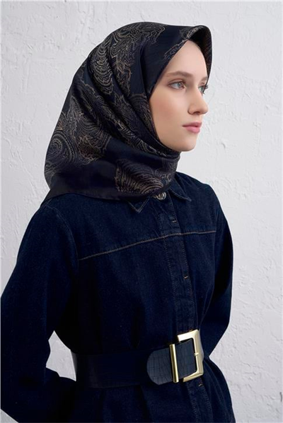 Armine Klasik Desenli Saf İpek Twill Eşarp 9428D 05