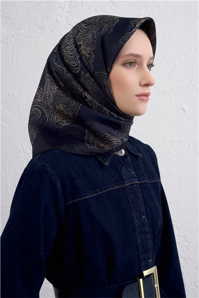 Armine Klasik Desenli Saf İpek Twill Eşarp 9428D 05
