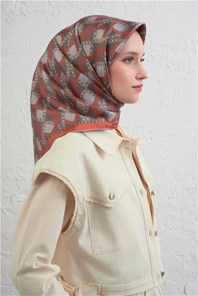 Armine Klasik Desenli Saf İpek Twill Eşarp 9410D 35