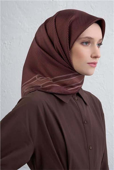 Armine Klasik Desenli Saf İpek Twill Eşarp 9404D 07