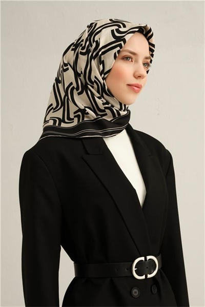 Armine Klasik Desenli Saf İpek Twill Eşarp 9343D 09
