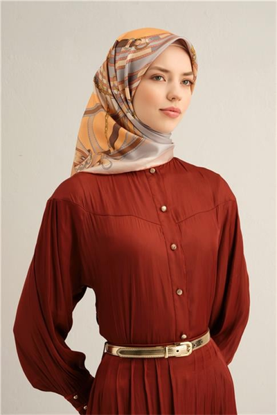 Armine Klasik Desenli Saf İpek Twill Eşarp 9315D 80