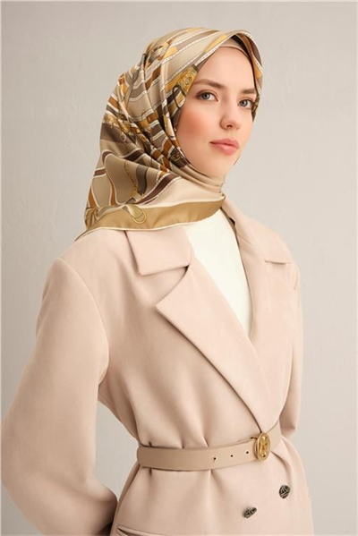 Armine Klasik Desenli Saf İpek Twill Eşarp 9315D 34