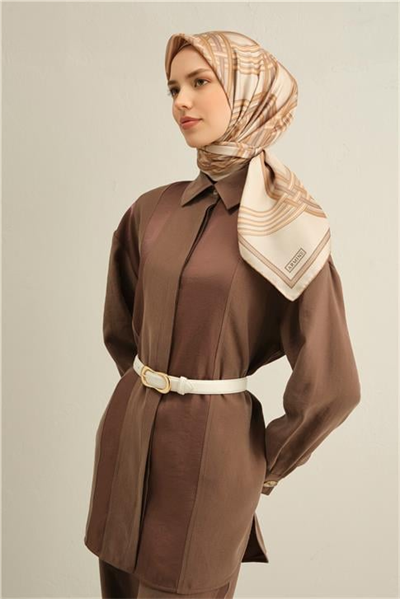 Armine Klasik Desenli Saf İpek Twill Eşarp 9333D 04