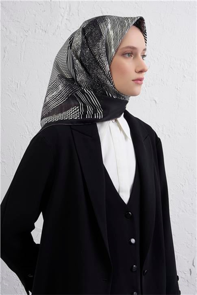 Armine Klasik Desenli Saf İpek Twill Eşarp 9439D 01