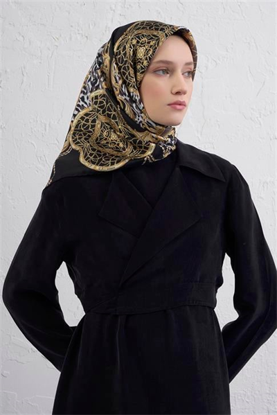 Armine Klasik Desenli Saf İpek Twill Eşarp 9411D 34