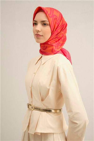 Armine Klasik Desenli Saf İpek Twill Eşarp 9343D 89