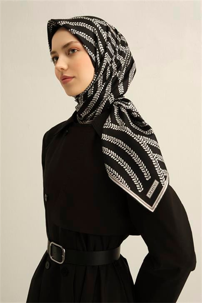Armine Klasik Desenli Saf İpek Twill Eşarp 9351D 55