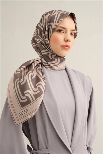 Armine Klasik Desenli Saf İpek Twill Eşarp 9343D 02