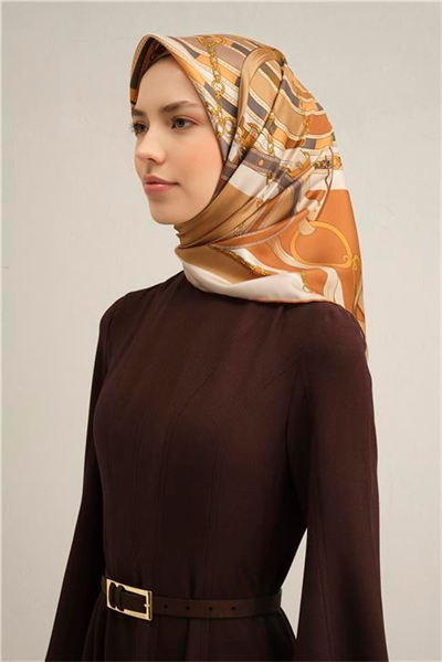 Armine Klasik Desenli Saf İpek Twill Eşarp 9315D 01