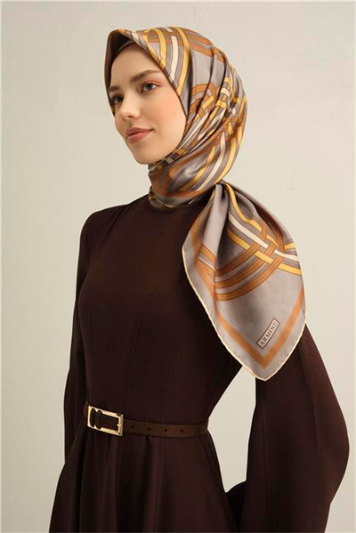 Armine Klasik Desenli Saf İpek Twill Eşarp 9333D 32